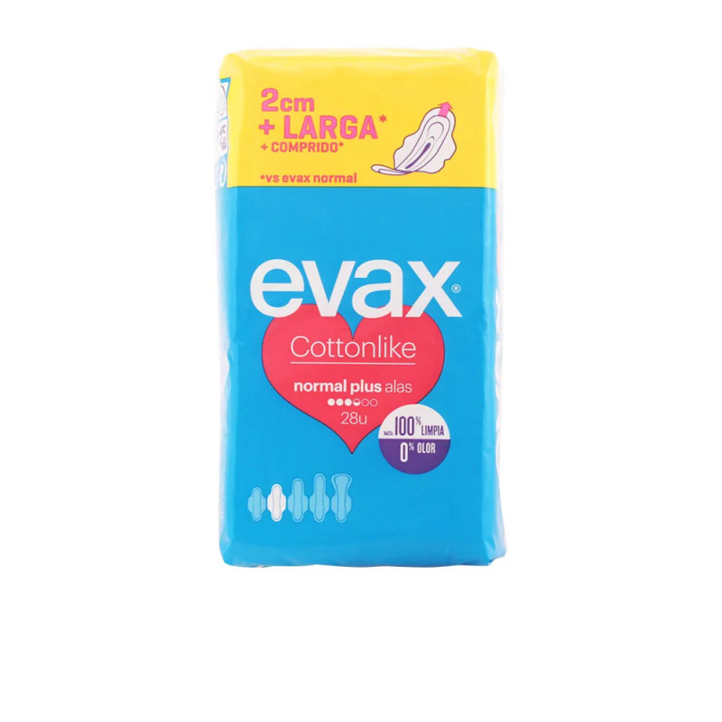 Absorventes higiênicos Evax Cottonlike Normal Plus com abas, 28 unidades.