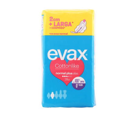 Absorventes higiênicos Evax Cottonlike Normal Plus com abas, 28 unidades.