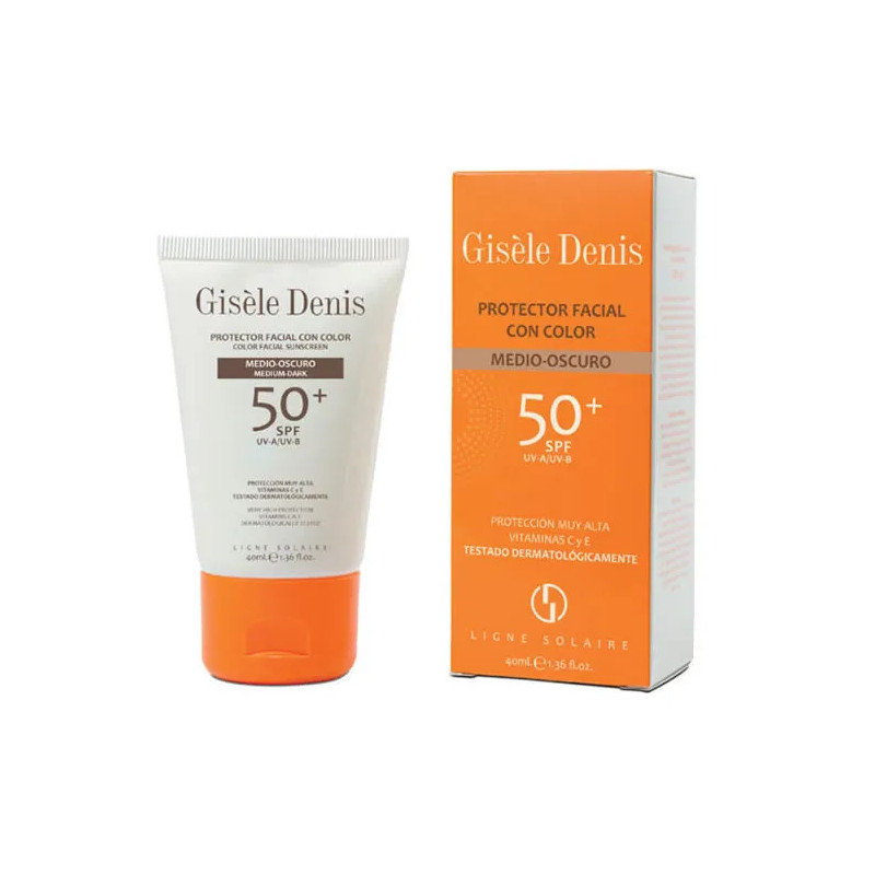 Protector solar facial de color Gisèle Denis FPS 50+ medio/oscuro 40 ml