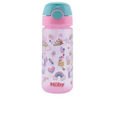 TAZA con boton y pajita blanda 3 anos rosa 540 ml 1 u by NUBY for Unisex