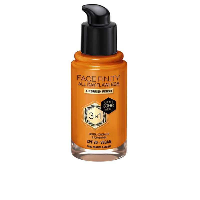FACEFINITY ALL DAY FLAWLESS 3 IN 1 foundation W91 warm amber 30 ml by MAX FACTOR for Unisex FACEFINITY ALL DAY FLAWLESS 3 IN 1 foundation W91 warm amber 30 ml by MAX FACTOR for Unisex