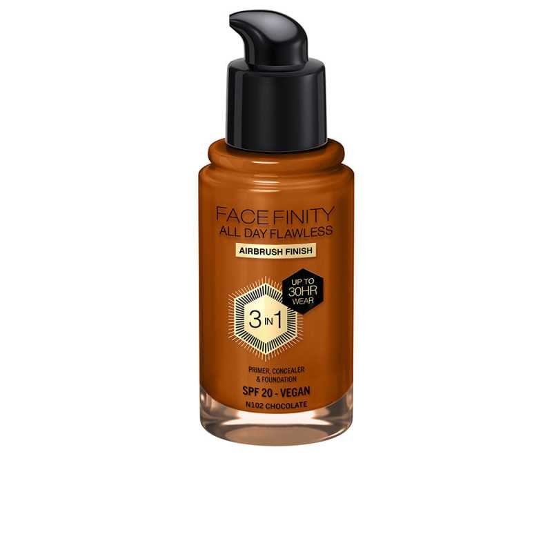 FACEFINITY ALL DAY FLAWLESS 3 IN 1 foundation N102 chocolate 30 ml by MAX FACTOR for Unisex FACEFINITY ALL DAY FLAWLESS 3 IN 1 foundation N102 chocolate 30 ml by MAX FACTOR for Unisex