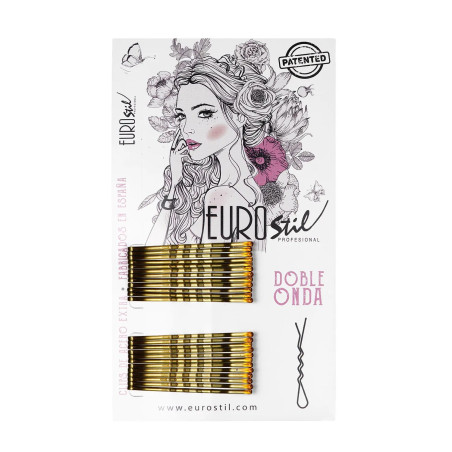 Caixa de Presilhas de Cabelo Eurostil Double Wave Bronze com 24 peças