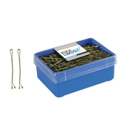 Caixa com 700 miniclips de cabelo Eurostil, cor bronze, 25 mm.