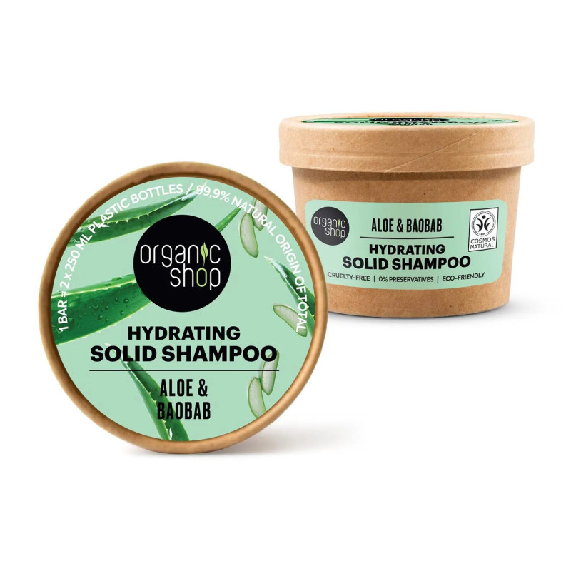 Shampoo sólido hidratante de aloe vera da Organic Shop, 60g