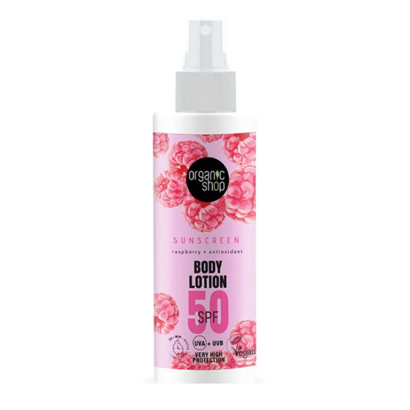 Loção Corporal de Framboesa da Organic Shop FPS 50 150ml