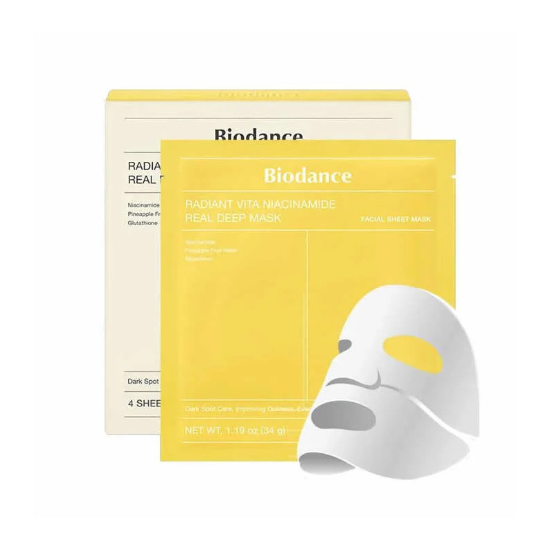 Máscara Facial Biodance Radiant Vita Niacinamide Real Deep (4 unidades)