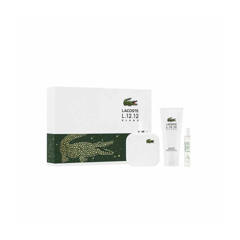Lacoste L.12.12 White Men Eau de Toilette Spray 100ml Set di 3 pezzi