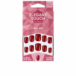 POLISHED COLOUR nails with glue squoval rich red by ELEGANT TOUCH for Unisex