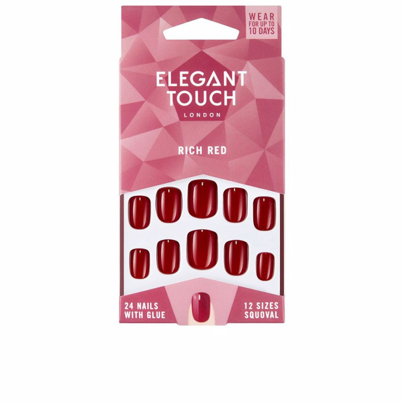 POLISHED COLOUR nails with glue squoval rich red by ELEGANT TOUCH for Unisex