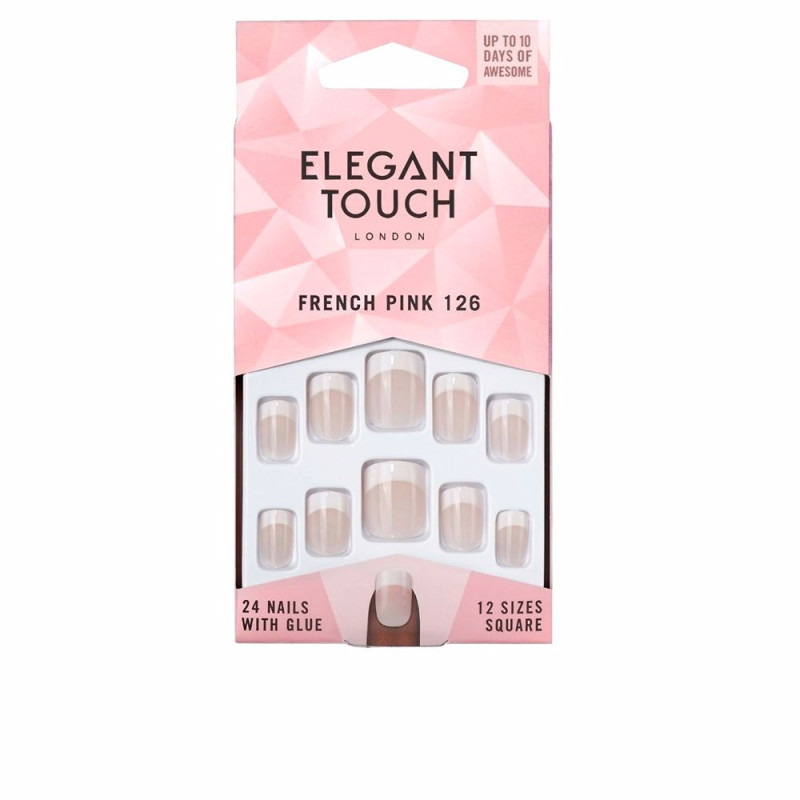 FRENCH pink nails with glue square 126 S 24 u by ELEGANT TOUCH for Unisex