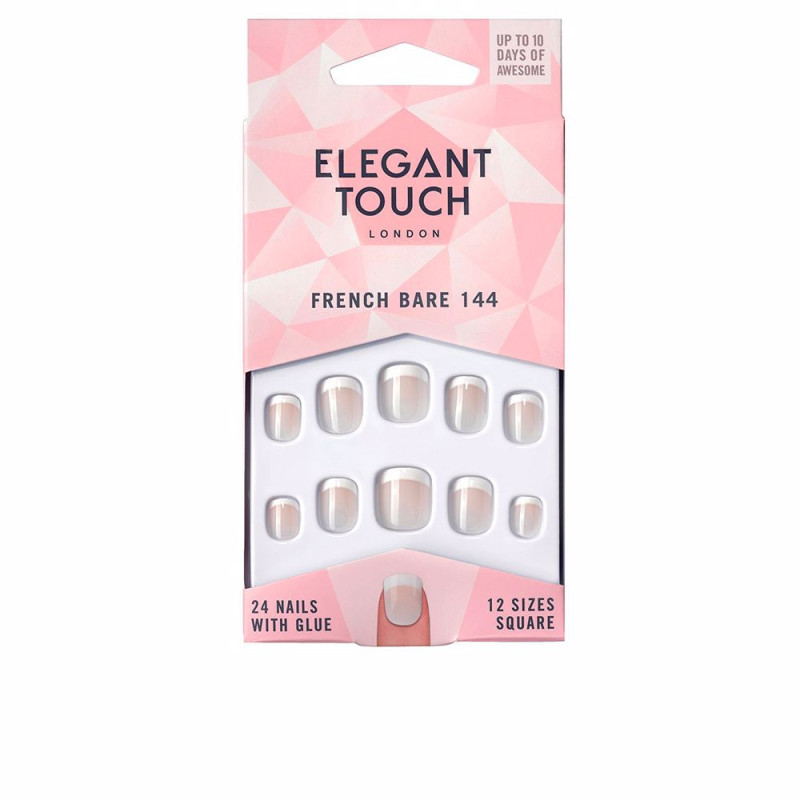 FRENCH bare nails with glue square 144 XS 24 u by ELEGANT TOUCH for Unisex