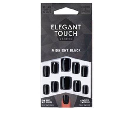 CORE COLOUR nails with glue squoval midnight black 24 u by ELEGANT TOUCH for Unisex