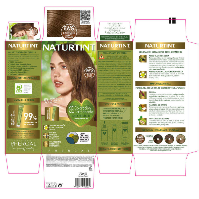 NATURTINT tinte sin amoniaco 6Wg Rubio Oscuro Dorado Radiante 170 ml by NATURTINT for Unisex