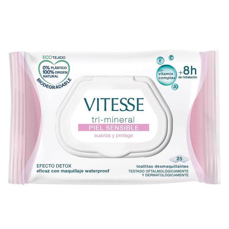 TRI-MINERAL PIEL SENSIBLE toallitas desmaquillantes 25 u by VITESSE for Woman